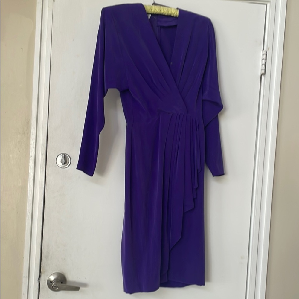 Purple Sheath Dress with Dolman Sleeves and V-Neck